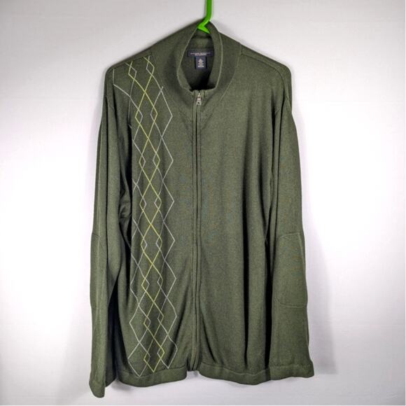 Banana Republic XL Sweater Men Argyle Green Silk Cashmere Knit Full Zip Jacket - Picture 1 of 3